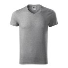 Slim Fit V-neck póló férfi sötétszürke melírozott S